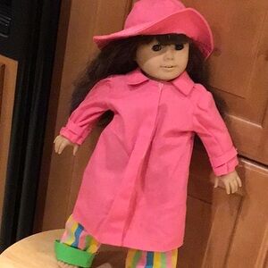 Raincoat, hat and colorful outfit for 18 inch dolls